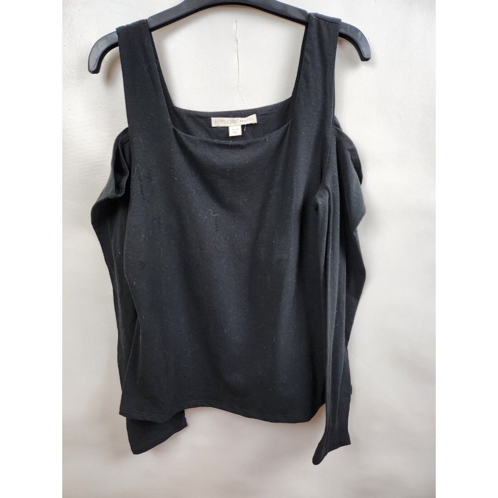 Boston Proper Black Cold Shoulder Square Neck Long Sleeve Top Size Medium - Picture 2 of 7